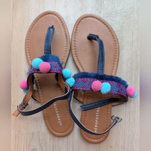 Aeropostale Brown Sandals with Pink and Blue Accents